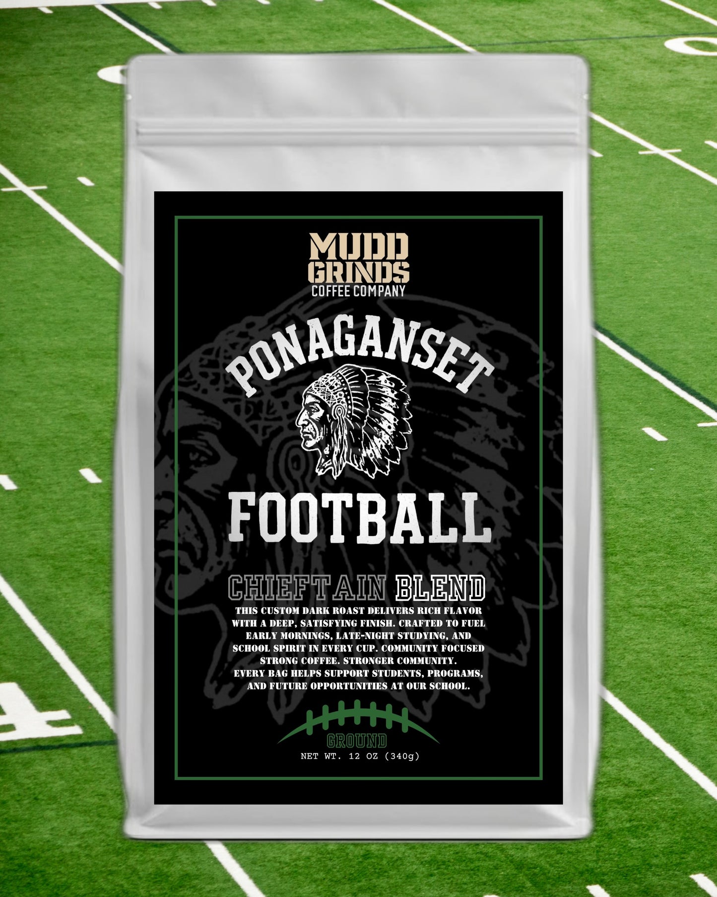 Ponaganset High School Football – Chieftain Blend (12 oz Ground Dark Roast Coffee)