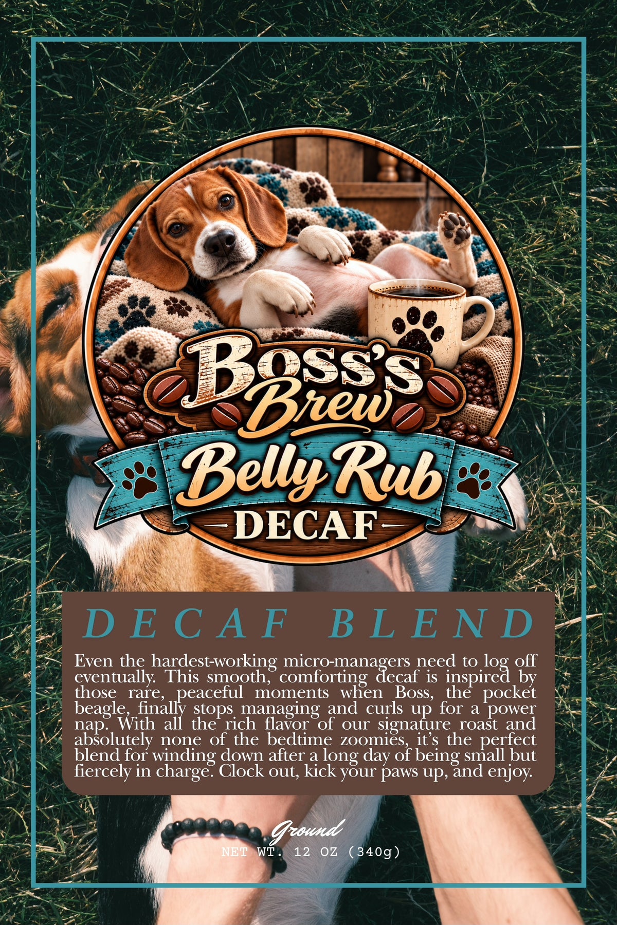 Boss’s Brew Belly Rub – Decaf | 12 oz Ground Coffee (1Case 8 Bags)