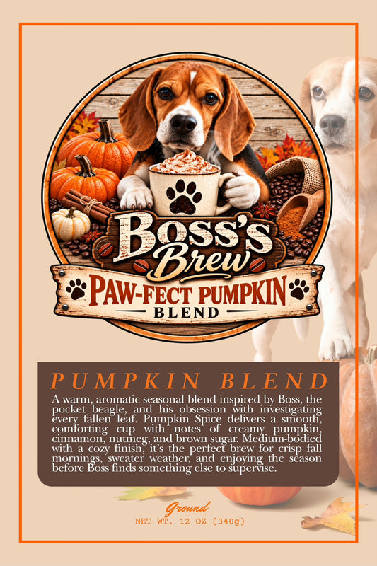 Boss’s Brew Paw-fect Pumpkin – Pumpkin Spice Coffee | 12 oz Ground (1 Case 8 Bags)