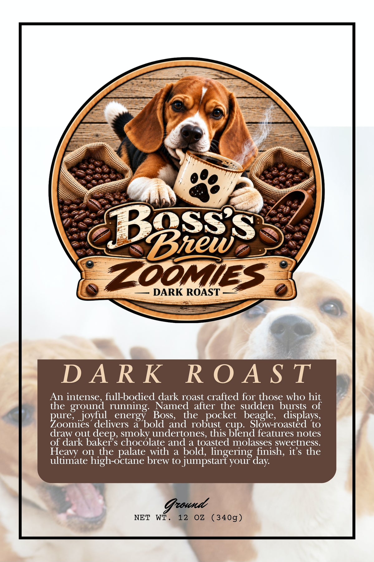 Boss’s Brew Zoomies – Dark Roast | 12 oz Ground Coffee (1 Case 8 bags)